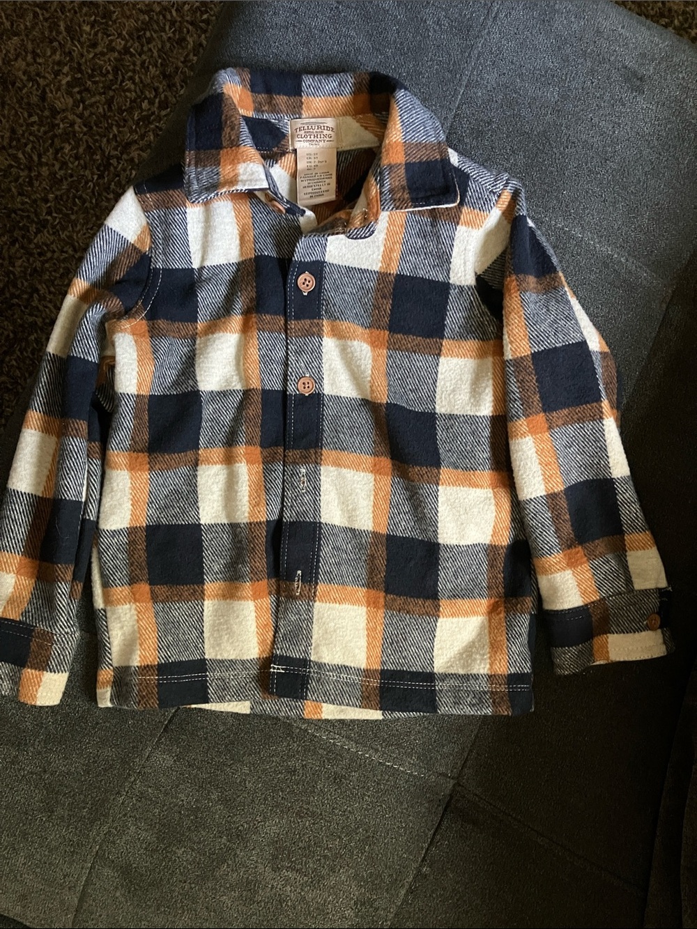 Kids Plaid Button-Up Shirt Jacket - Navy, Cream & Orange